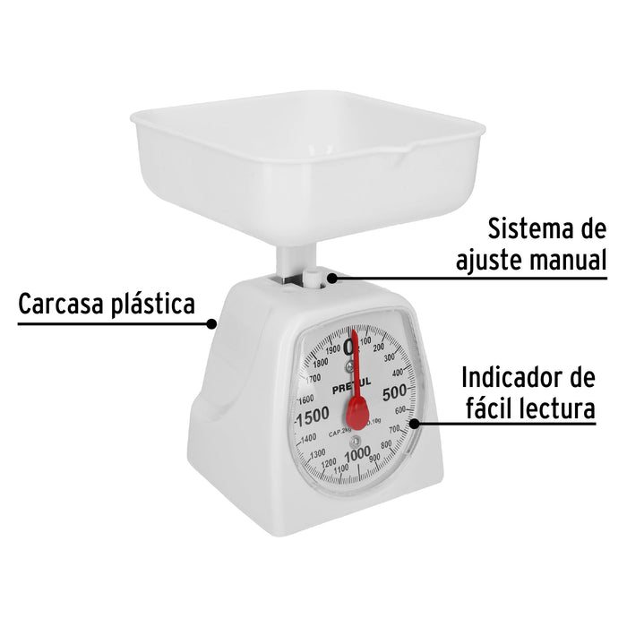 Báscula mecánica para cocina 2 Kg, Pretul 29971 BAS-2CP