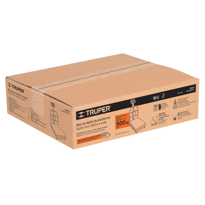 Báscula electrónica de plataforma, plegable, 500 kg, Truper 15733 BAS-500PLA