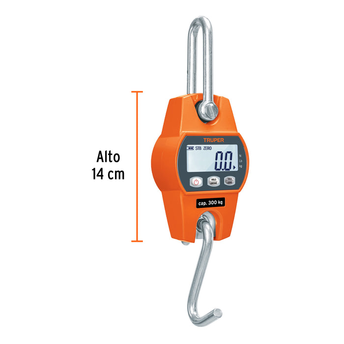 Báscula electrónica colgante, de pilas, 300 kg, Truper 100788 BASE-300C