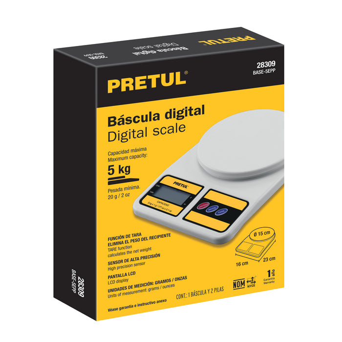 Báscula digital para cocina, plato de ABS, 5 kg, Truper 15161 BASE-5EP