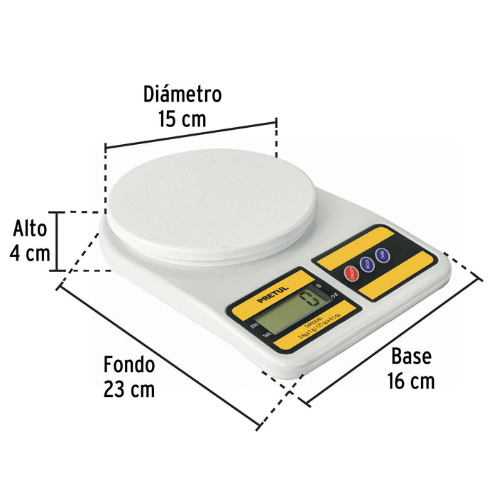 Báscula digital para cocina, plato de poliprop, 5 kg, Pretul 28309 BASE-5EPP