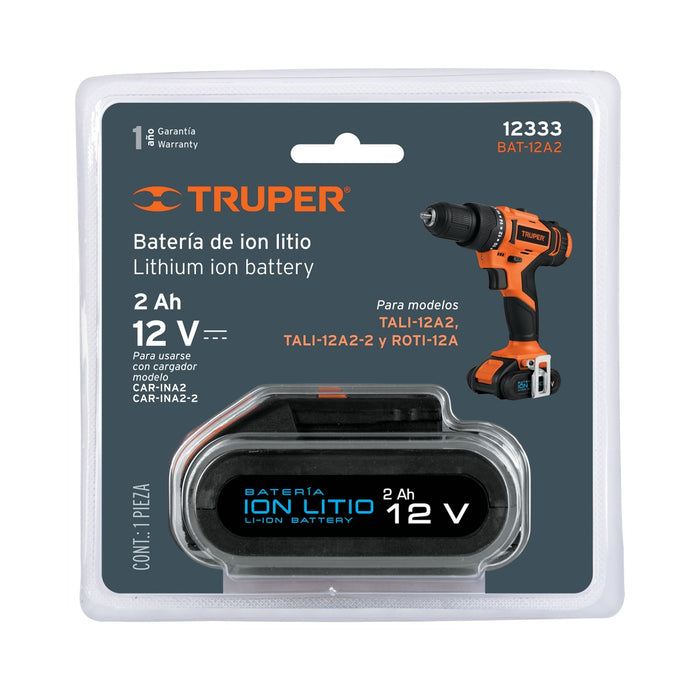 Batería ión Litio, 12 V para taladro TALI-12A2, Truper 12333 BAT-12A2