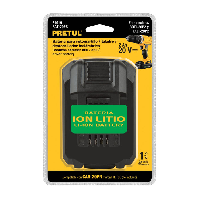 Batería ión litio, 20 V para rotomartillo ROTI-20P, Pretul 21019 BAT-20PR