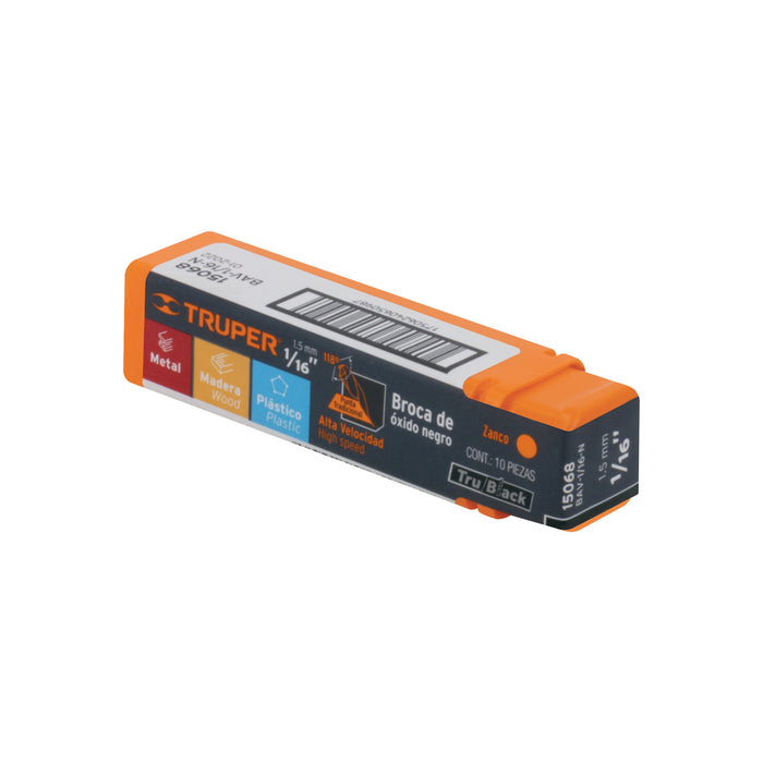 Broca HSS 1/16' Trublack para metal, Truper Código: 15068