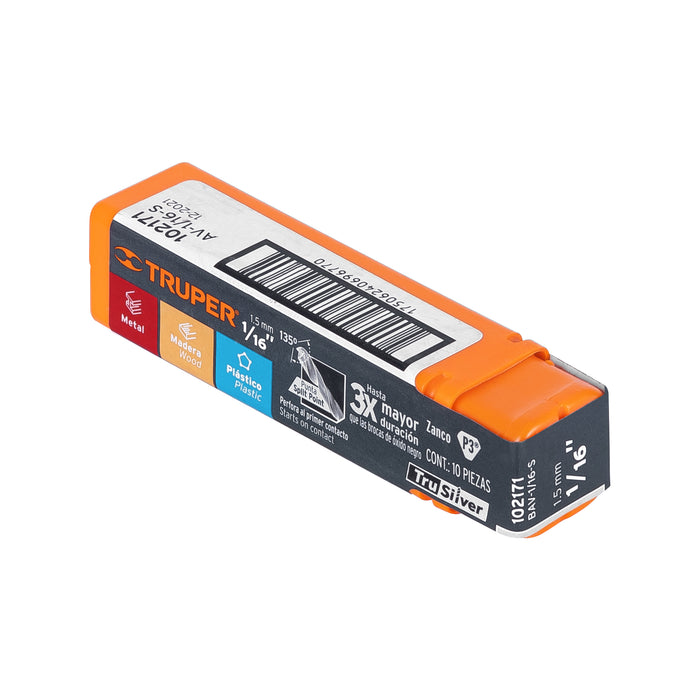 Broca HSS 1/16' Trusilver para metal, Truper Código: 102171