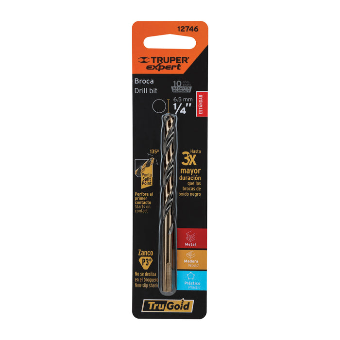 Broca HSS 1/4' Trugold para metal en blíster, Expert 12746
