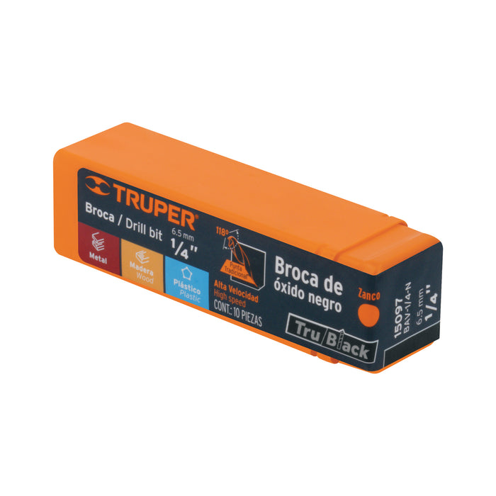 Broca HSS 1/4' Trublack para metal, Truper Código: 15097