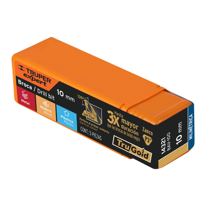 Broca HSS 1.0 mm Trugold para metal, Truper Expert 14072 BAV-10