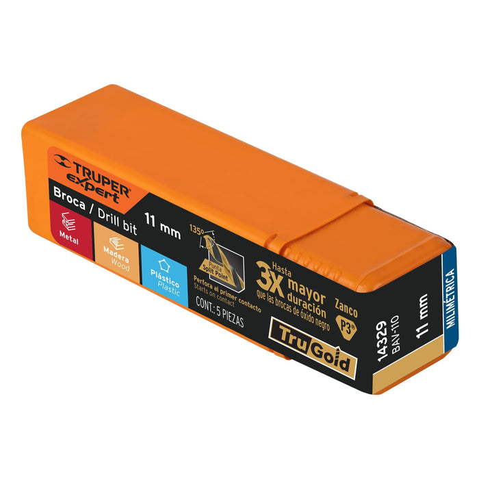 Broca HSS 11.0 mm Trugold para metal, Truper Expert 14329 BAV-110