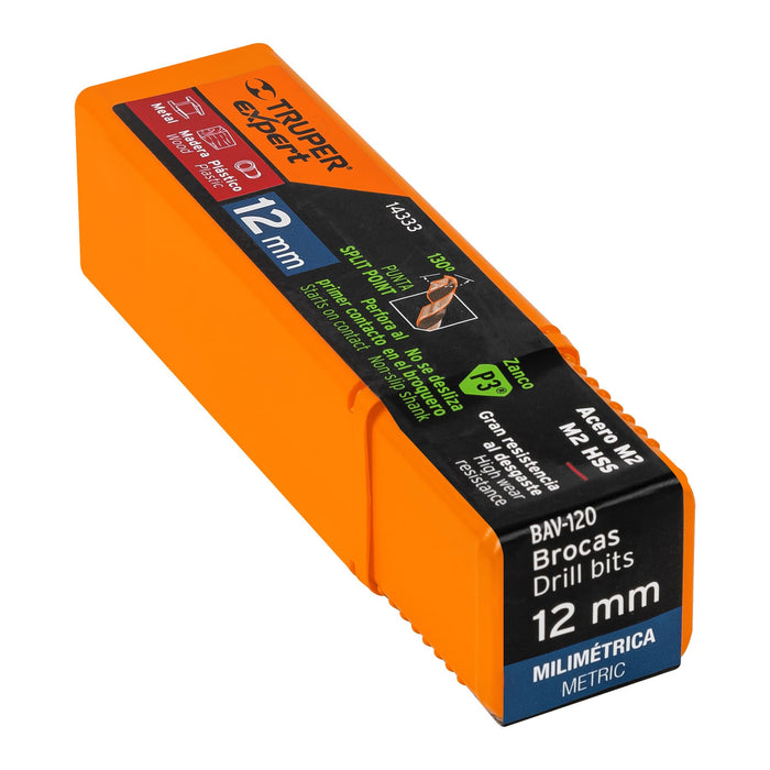 Broca HSS 12.0 mm Trugold para metal, Truper Expert 14333 BAV-120