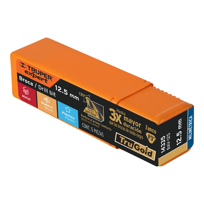 Broca HSS 12.5 mm Trugold para metal, Truper Expert 14335 BAV-125