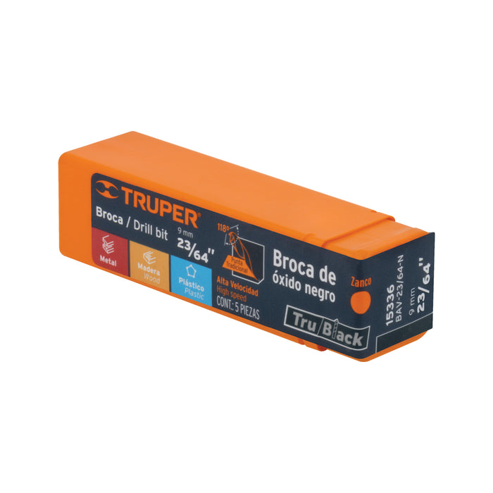 Broca HSS 23/64' Trublack para metal, Truper Código: 15336