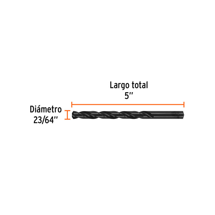 Broca HSS 23/64' Trublack para metal, Truper Código: 15336