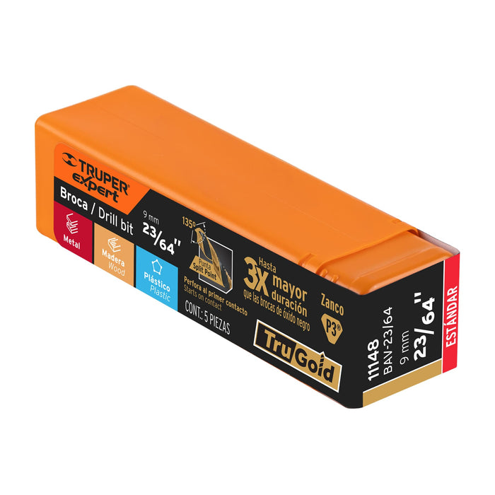 Broca HSS 23/64' Trugold para metal, Truper Expert 11148