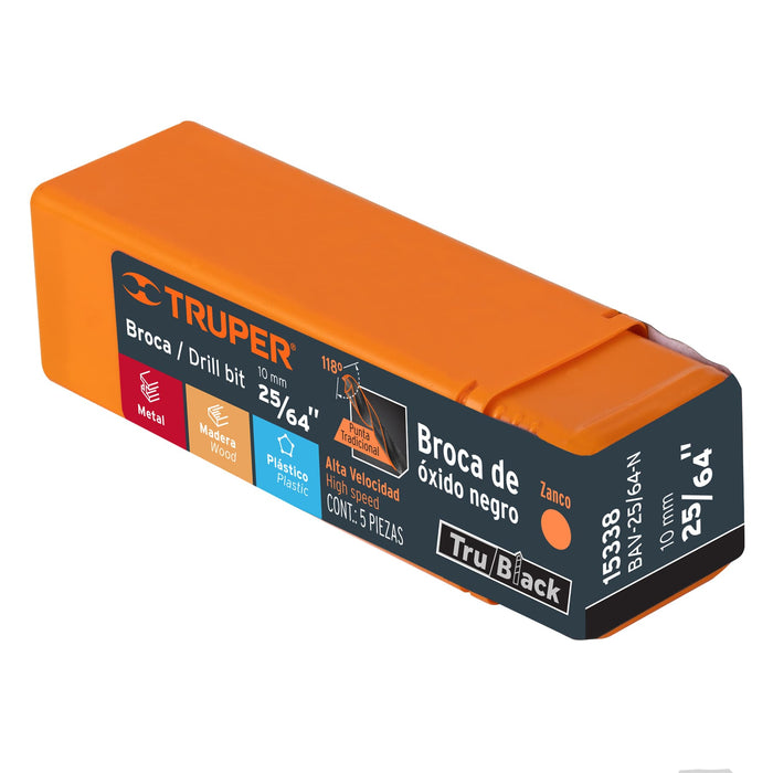 Broca HSS 25/64' Trublack para metal, Truper Código: 15338