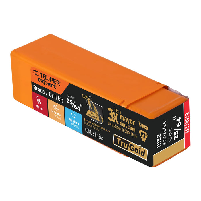Broca HSS 25/64' Trugold para metal, Truper Expert 11152