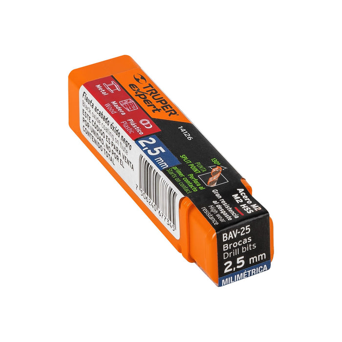 Broca HSS 2.5 mm Trugold para metal, Truper Expert 14126 BAV-25