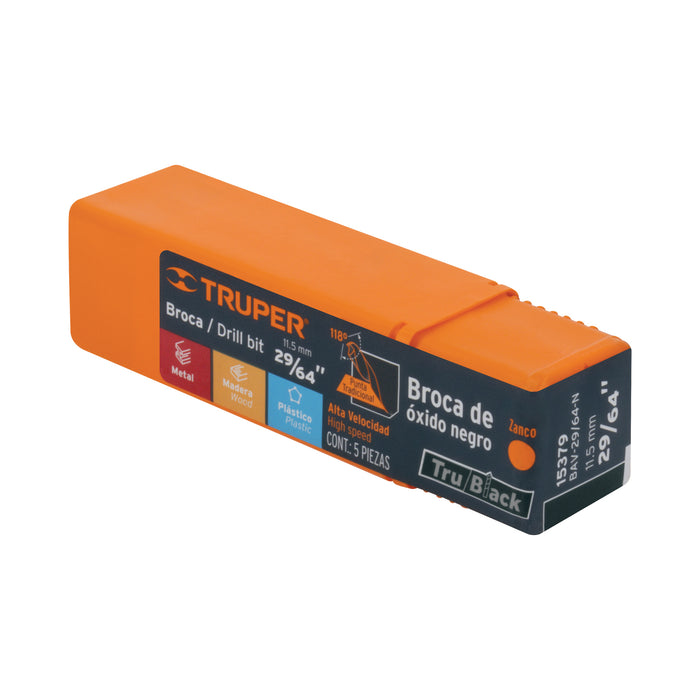 Broca HSS 29/64' Trublack para metal, Truper Código: 15379