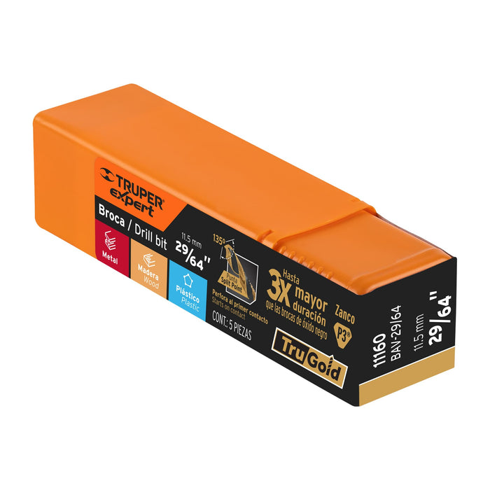 Broca HSS 29/64' Trugold para metal, Truper Expert 11160
