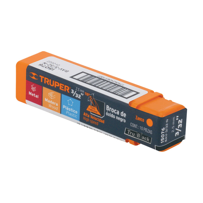 Broca HSS 3/32' Trublack para metal, Truper Código: 15076