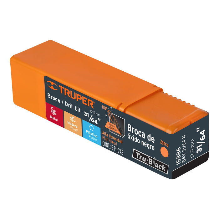 Broca HSS 31/64' Trublack para metal, Truper Código: 15386