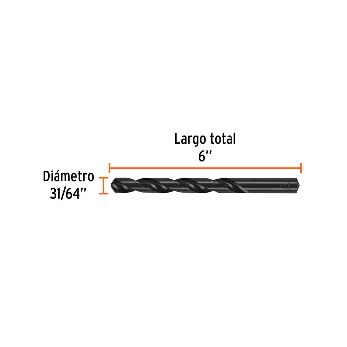 Broca HSS 31/64' Trublack para metal, Truper Código: 15386
