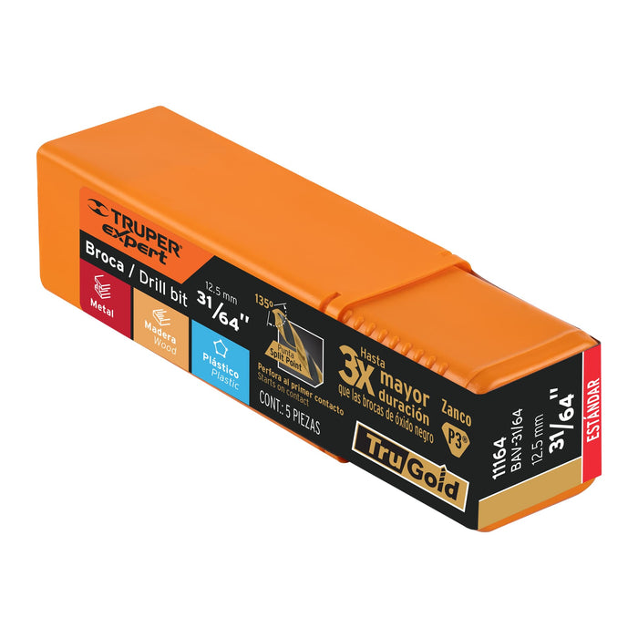 Broca HSS 31/64' Trugold para metal, Truper Expert 11164