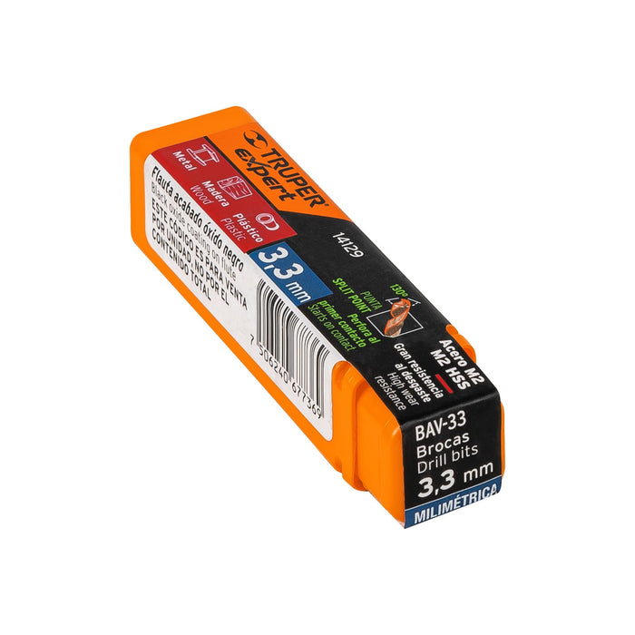 Broca HSS 3.3 mm Trugold para metal, Truper Expert 14129 BAV-33