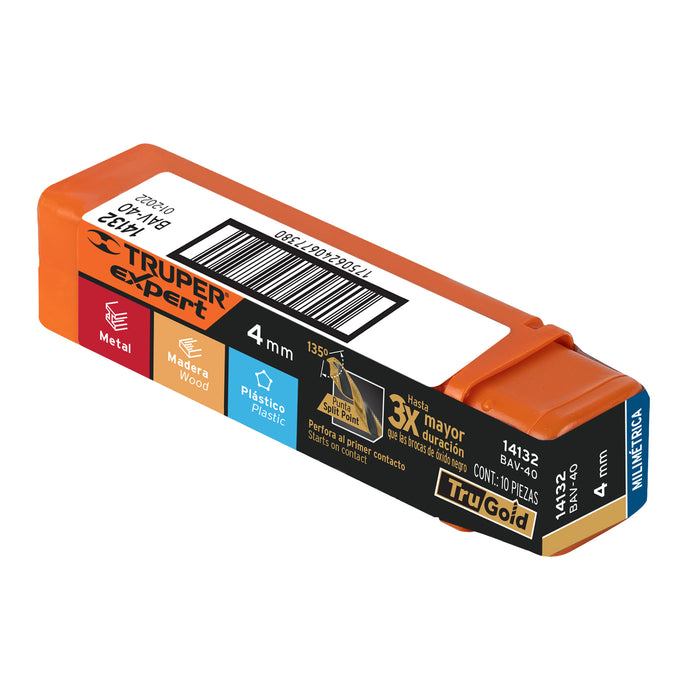 Broca HSS 4.0 mm Trugold para metal, Truper Expert 14132 BAV-40