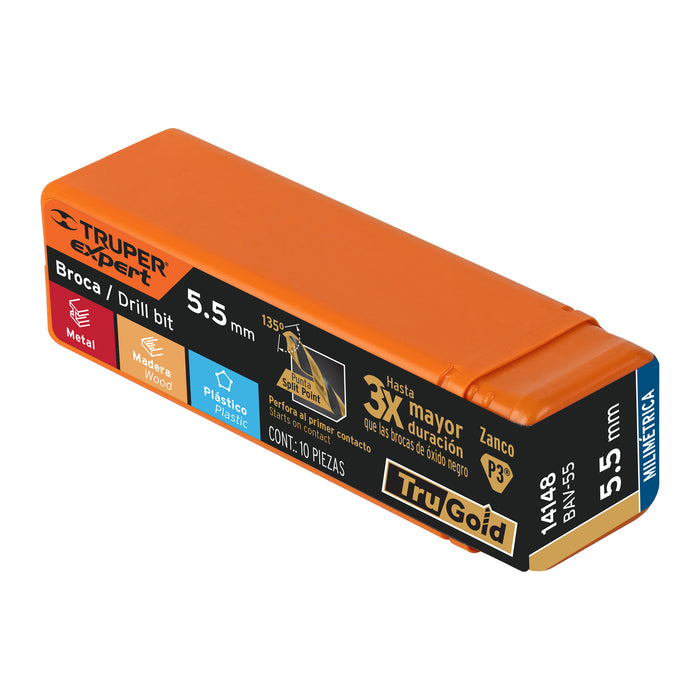 Broca HSS 5.5 mm Trugold para metal, Truper Expert 14148 BAV-55