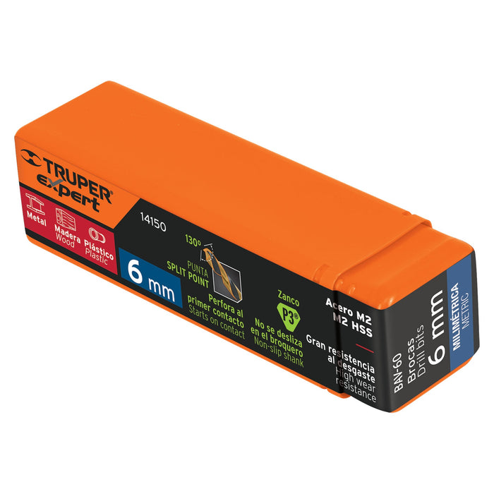Broca HSS 6.0 mm Trugold para metal, Truper Expert 14150 BAV-60
