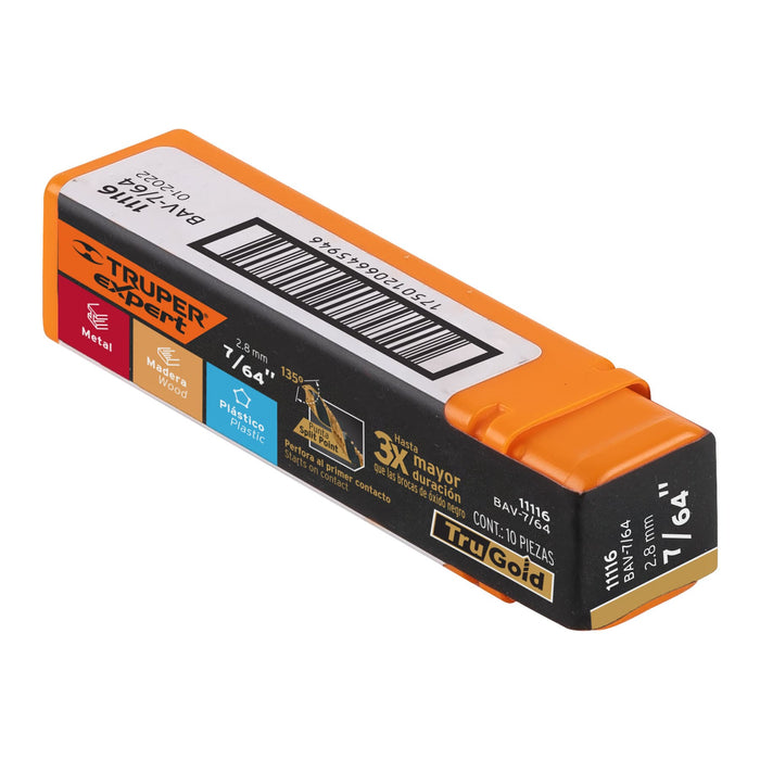 Broca HSS 7/64' Trugold para metal, Truper Expert 11116