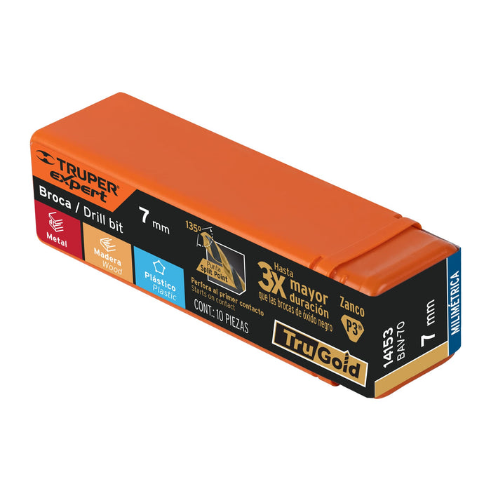 Broca HSS 7.0 mm Trugold para metal, Truper Expert 14153 BAV-70
