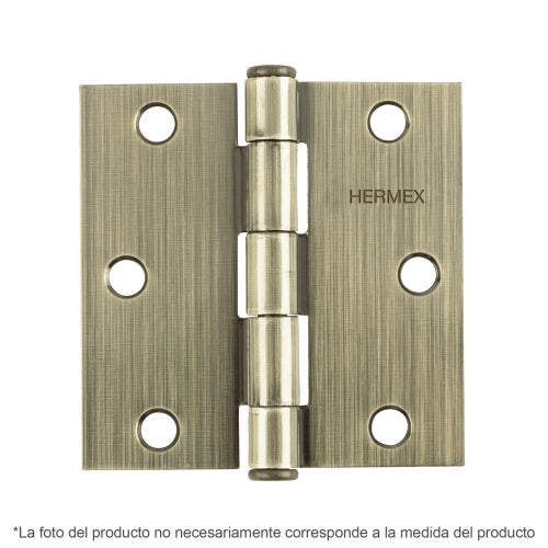 Bisagra cuadrada 2', latón antiguo, cabeza plana, Hermex 43249 BC-202P