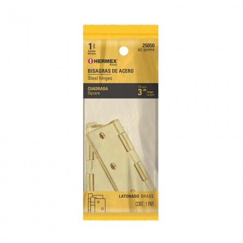 Bolsa c/2 bisagras cuadradas 3', latonado, Hermex Basic 25050 BC-301PPB