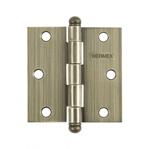Bisagra cuadrada 3', latón antiguo, cabeza redonda, Hermex 43246 BC-302R