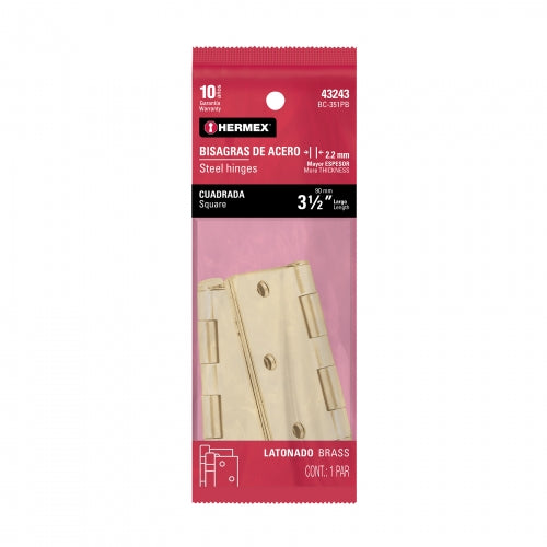 Bolsa c/2 bisagras cuadradas 3-1/2', latonado, cabeza plana 43243 BC-351PB