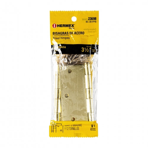 Bolsa c/2 bisagras cuadradas 3-1/2',latonado, Hermex Basic 23698 BC-351PPB