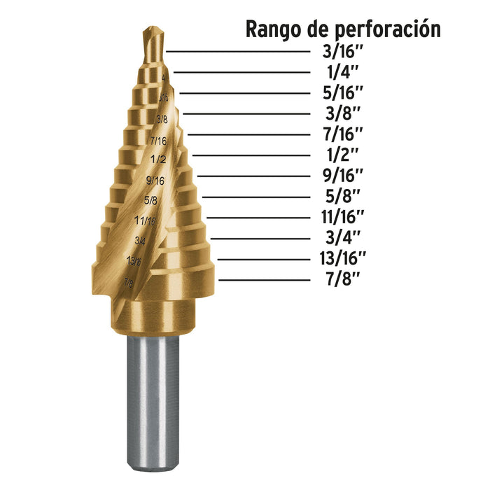 Broca escalonada titanio 12 escalones 3/16' a 7/8', Expert 101553 BES-12X