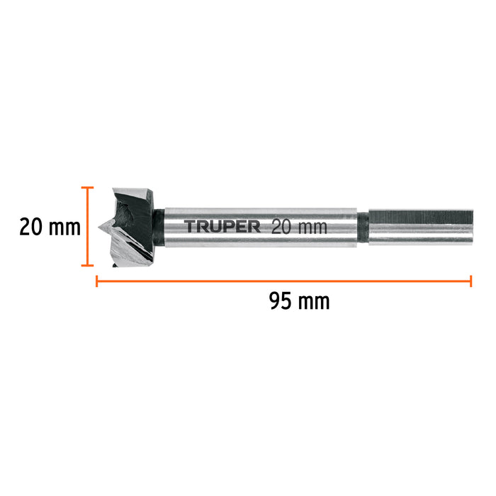 Broca forstner 20 mm para madera, Truper 102319 BFM-20