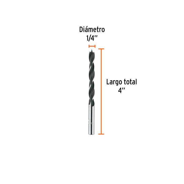 Broca con punta centradora para madera 1/4', Truper Código: 101691