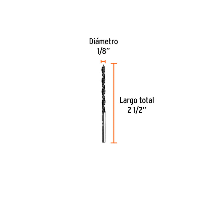 Broca con punta centradora para madera 1/8', Truper Código: 101626