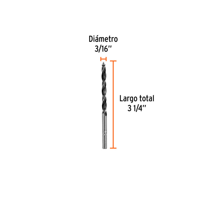 Broca con punta centradora para madera 3/16', Truper Código: 101629