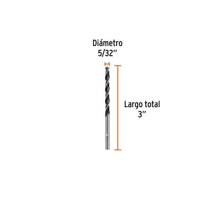 Broca con punta centradora para madera 5/32', Truper Código: 101627
