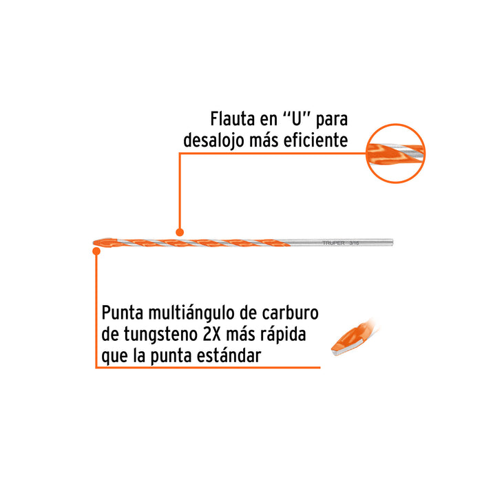 Broca multimaterial 3/16 x 6', Truper Código: 101805