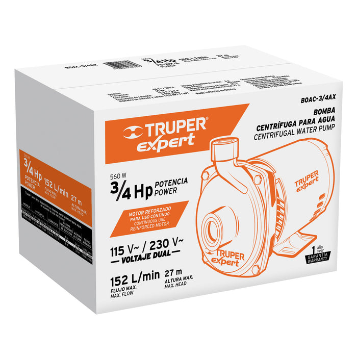 Bomba centrífuga para agua, 3/4 HP, Truper Expert 100432