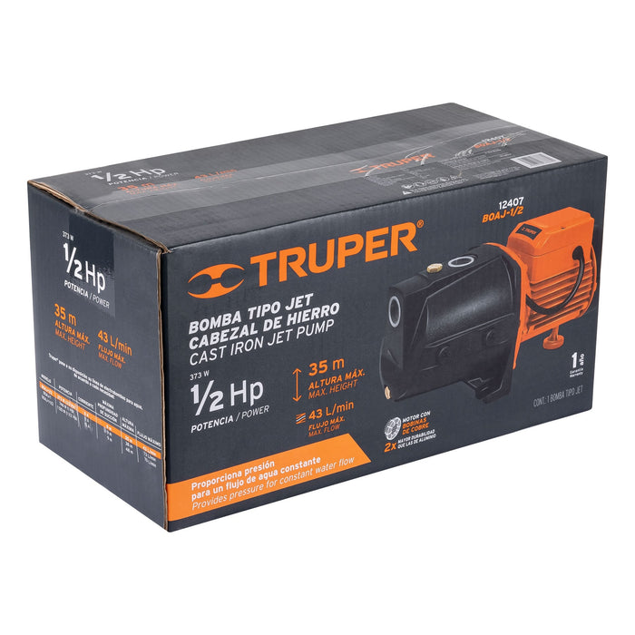 Bomba eléctrica tipo jet para agua, hierro, 1/2 HP, Truper Código: 12407