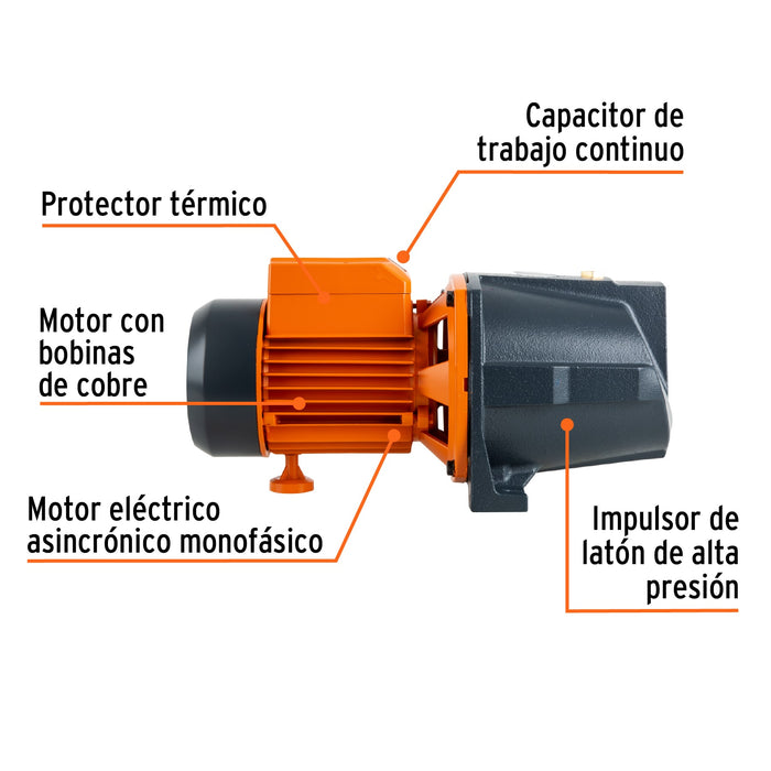 Bomba eléctrica tipo jet para agua, hierro, 1/2 HP, Truper Código: 12407