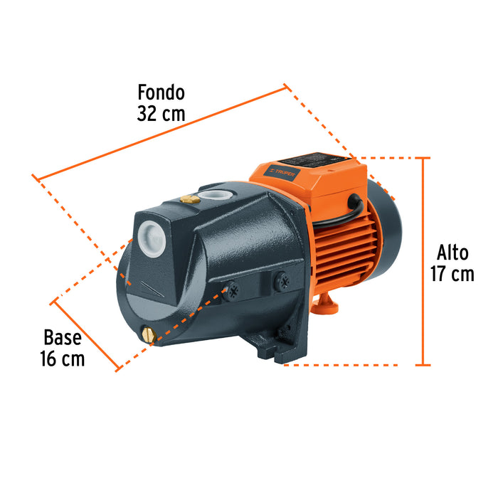 Bomba eléctrica tipo jet para agua, hierro, 1/2 HP, Truper Código: 12407