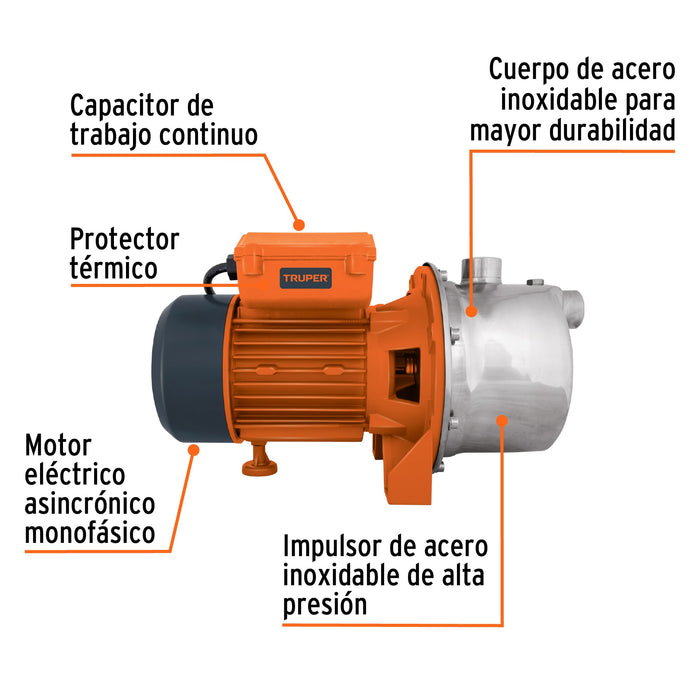 Bomba eléctrica tipo jet para agua, hierro, 1 HP, Truper 12408 BOAJ-1